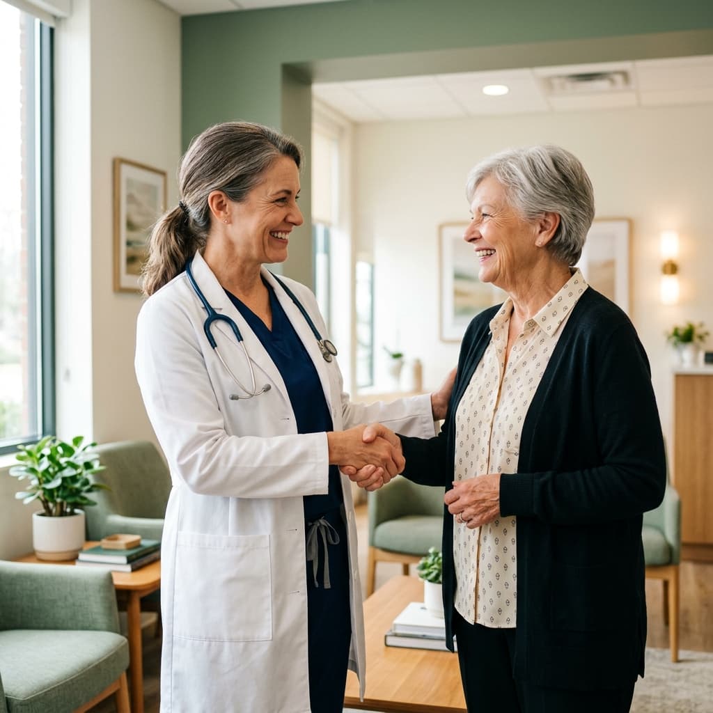 Doctor shaking hands with healthy patient