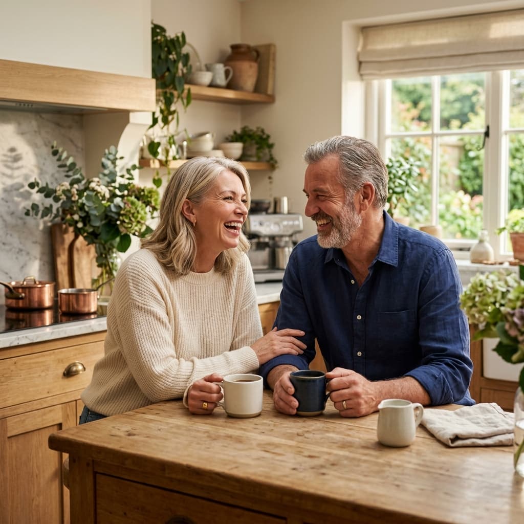 Healthy couple enjoying morning coffee