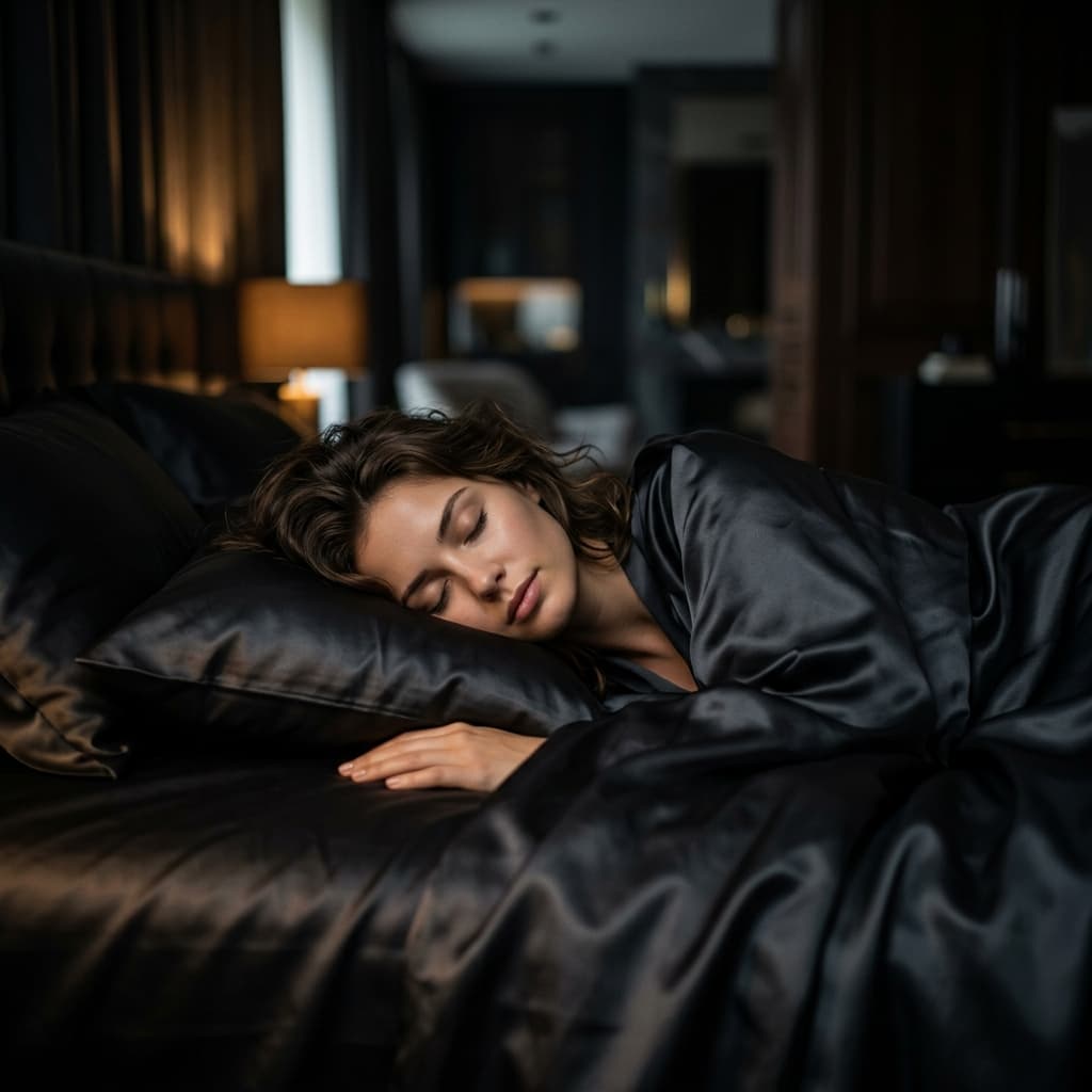 World-class cinematic photograph of deep restorative sleep in a premium environment